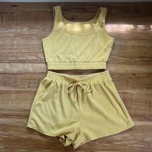 Soft Pastel Yellow Bra Top and Shorts Lounge Set